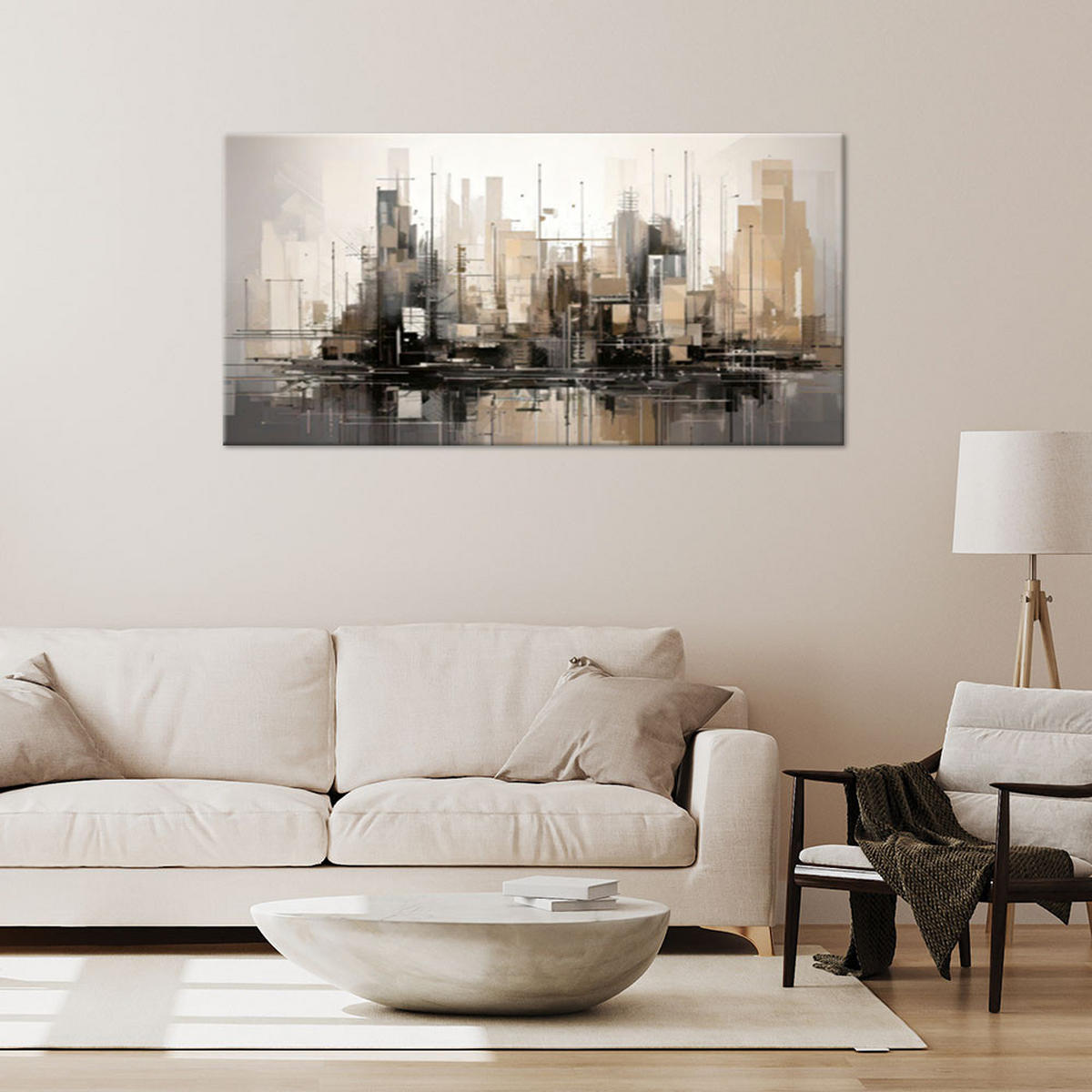 LEINWANDBILD Stadt Abstraktion Braun Stadtlandschaft 100x50cm - Grau, Textil (100/50cm) - Feeby