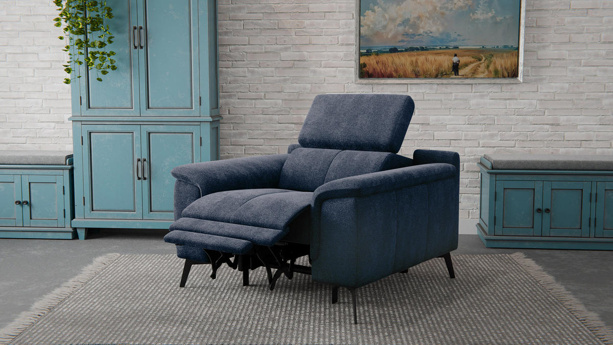 SESSEL FIERO mit Relaxfunktion, dunkelblau - Schwarz/Dunkelblau, Holzwerkstoff/Textil (114/82/103cm) - Courtois Laville