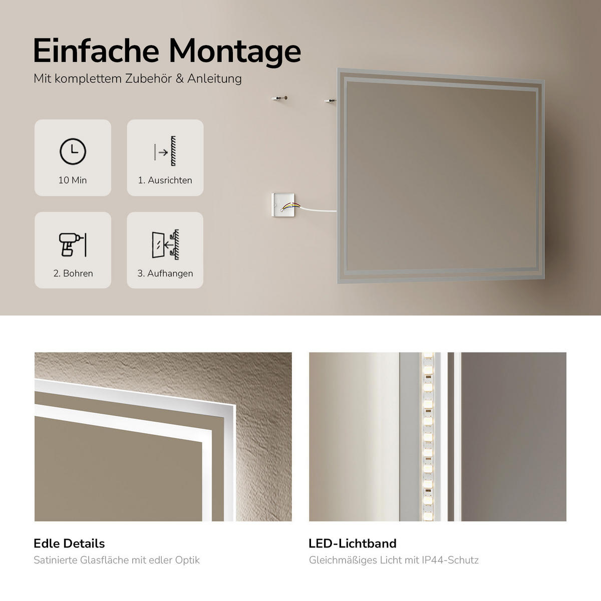 OGLINDA de baie cu LED-uri 80/60 cm - transparent, sticlă (80/60/3.5cm) - EMKE