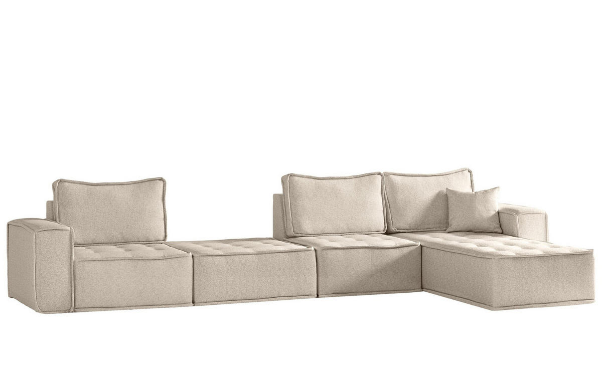 BOHOO modulare Ecke XL Hellbeige Rechts - Ecru, Holz (382/192cm) - Kaiser Möbel