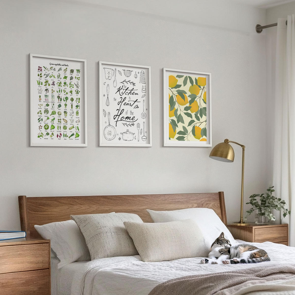WANDBILDER 3er-Set - 40x60 cm Weißer Rahmen - Bemalte Zitronen-Küchenkräuter - Weiß, Kunststoff (40/60cm) - ArtPrintCave