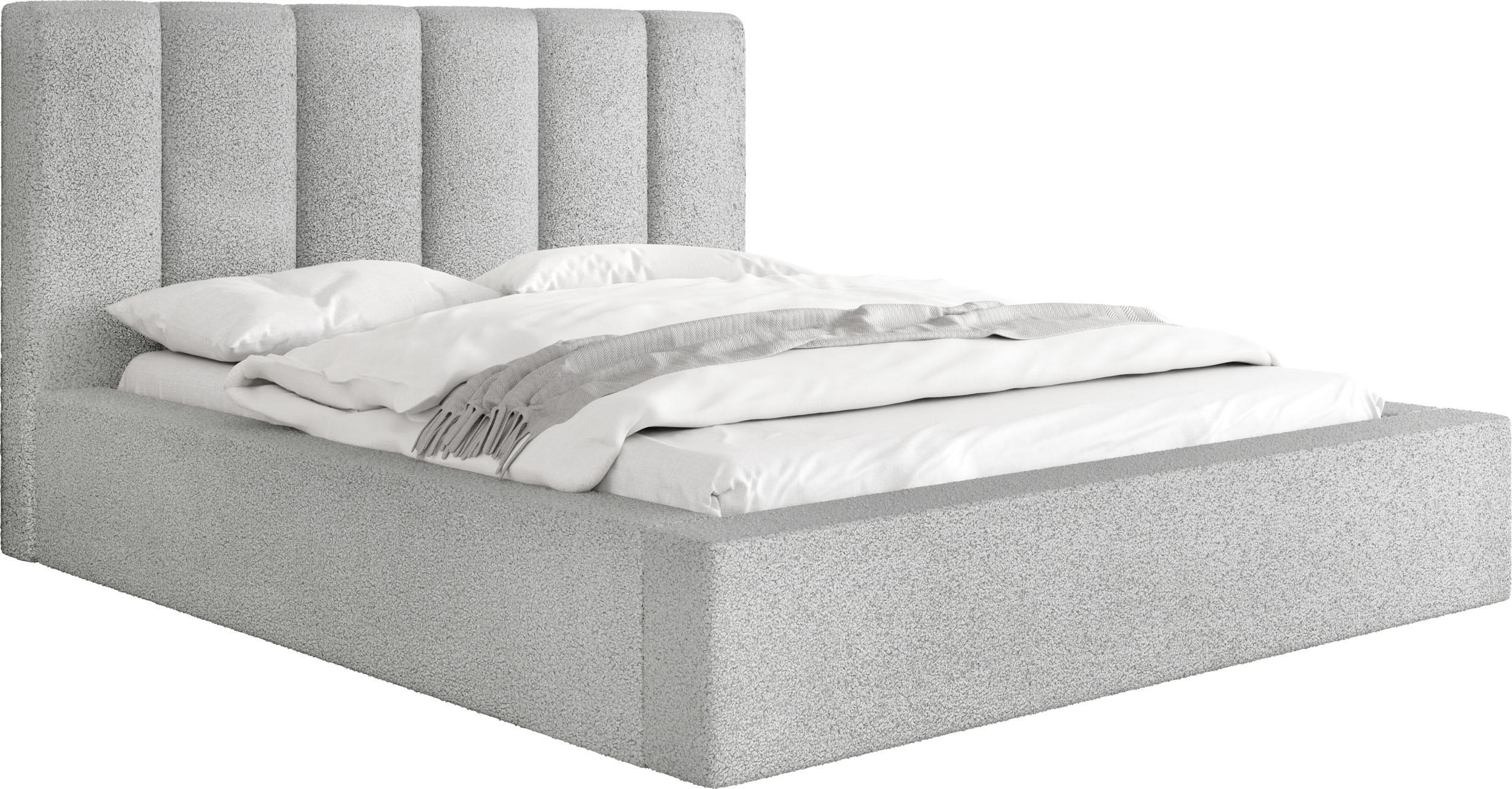 POLSTERBETT Amira mit Bettkasten, Grau Boucle 180x200 cm - Birkefarben/Hellgrau, Holz/Holzwerkstoff (180/200cm) - WFL GROUP