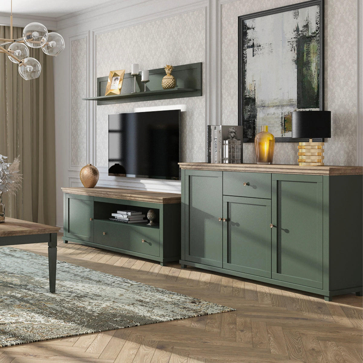 SIDEBOARD Martin Grün und Holz - Grün, Holzwerkstoff (160/93/42cm) - Petits-meubles