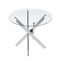 ESSTISCH rund mit Glasplatte Metallgestell Silber - Silberfarben, Metall (80/80/75cm) - Meubliv