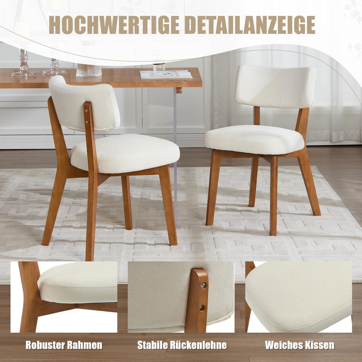 ESSZIMMERSTUHL 2er-Set mit Massivholzbeinen, Beige - Beige, Holzwerkstoff (54.5/77/47cm)