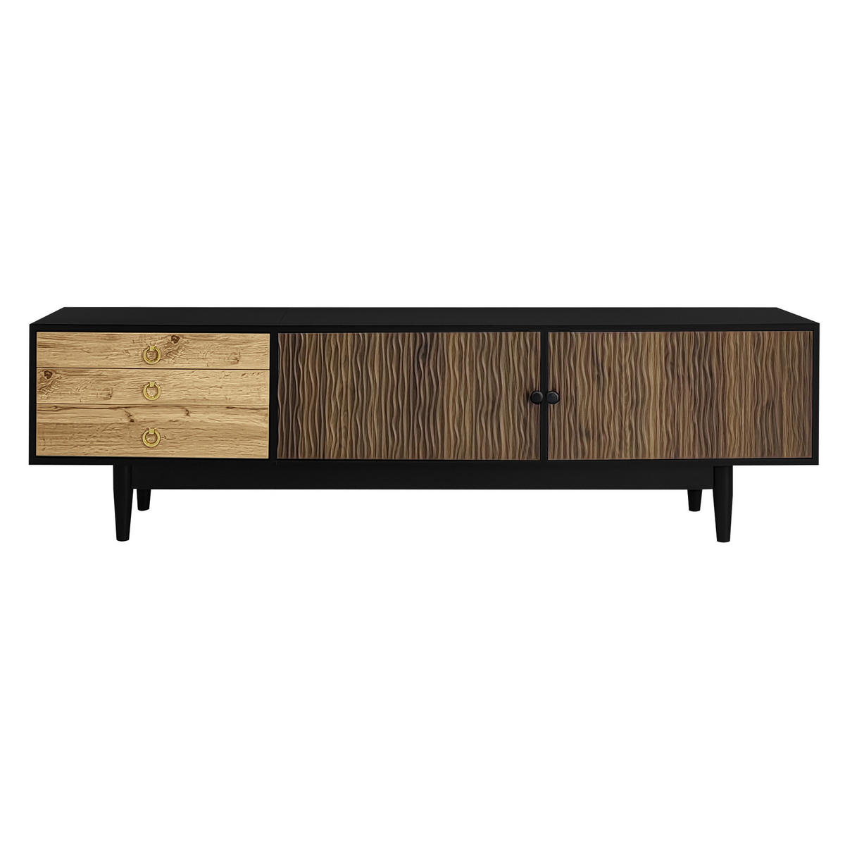 TV-SCHRANK 180/50/38 cm schwarz-finish MDF mit 2 Türen und 3 Schubladen - Schwarz, Holzwerkstoff (180/38/50cm) - OKWISH