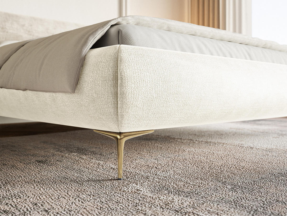 POLSTERBETT Roule Cremeweiß Chenille mit goldenen Metallbeinen 160 cm - Goldfarben/Creme, Textil/Metall (160/200cm) - Selsey