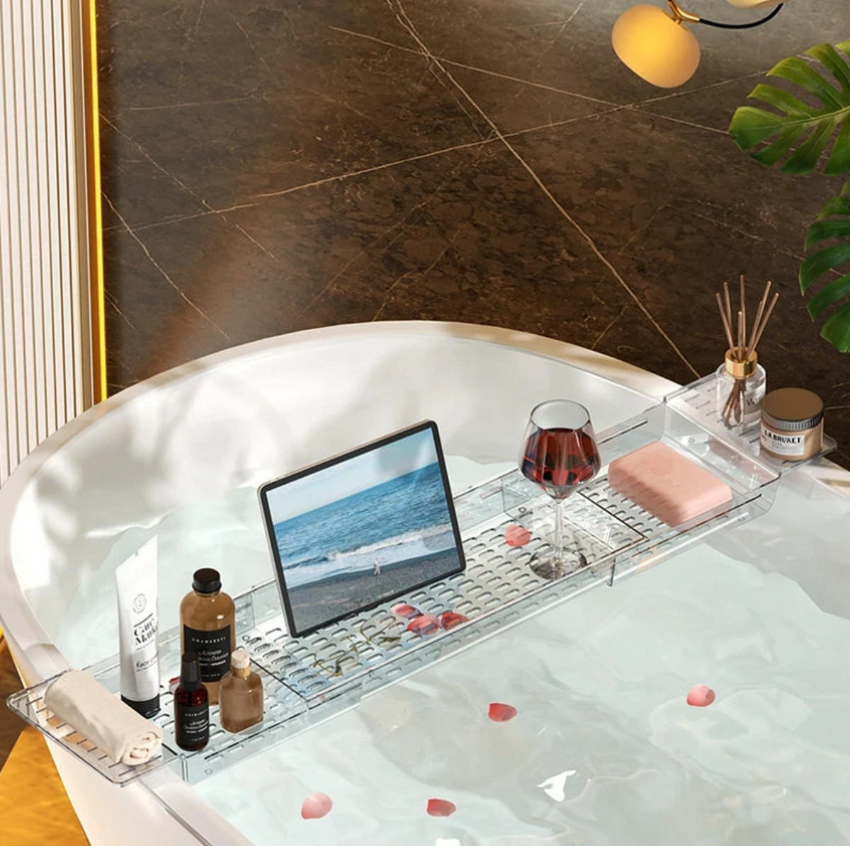 BADEWANNENABLAGE,PET-MATERIAL, (56,5–80) cm × 17,5 cm, Transparent - Transparent, Kunststoff (17.5/5/80cm) - Weltevree
