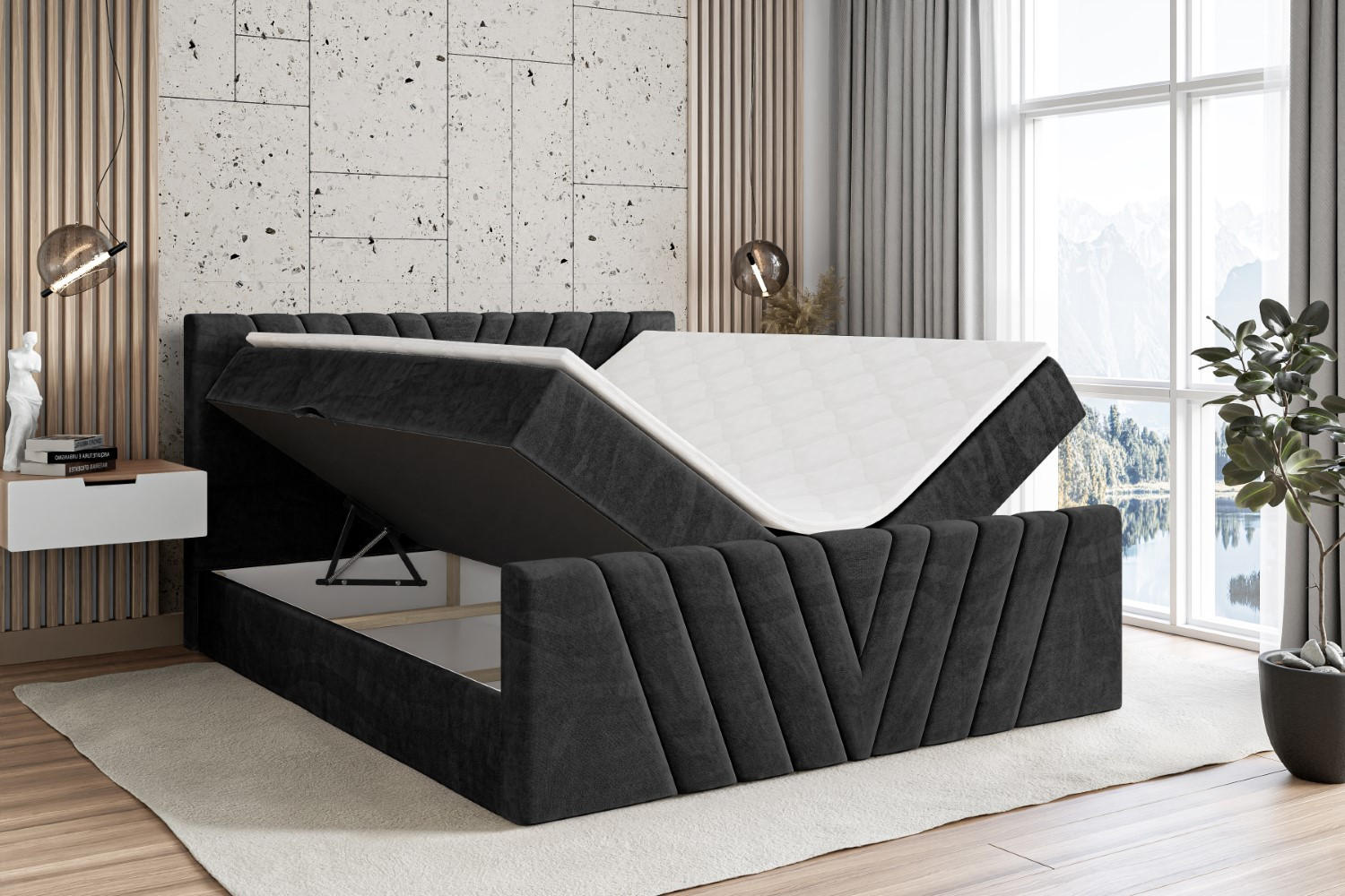 Thumbnail - Altdecor Boxbett, Schwarz, Holzwerkstoff, Höhe ca. 20 cm, 120x200 cm, Schlafzimmer, Betten, Boxspringbetten