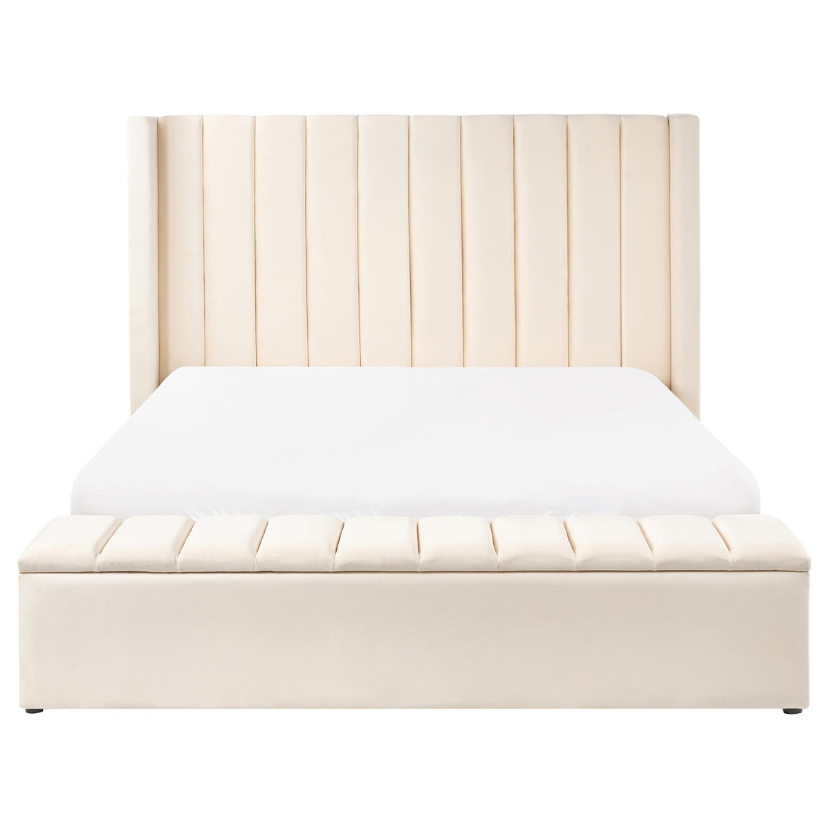 BETT mit Stauraum bank160/200 cm Samtstoff Cremeweiß Noyers - Creme, Textil (160/200cm) - Beliani