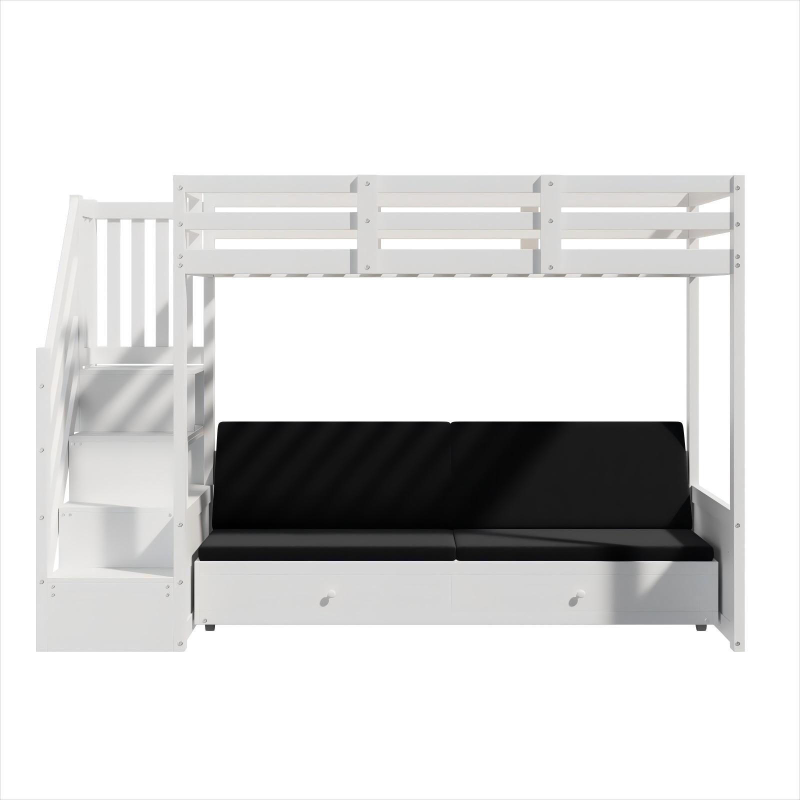 ETAGENBETT 90/200 cm DE-32821 mit Treppenschrank und Sofa Weiß - Weiß, Holz (90/200cm) - ComfortXL