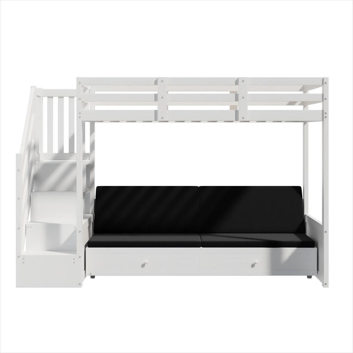 ETAGENBETT 90/200 cm mit Sofa, Treppenschrank und 2 Schubladen, Weiß - Weiß, Holzwerkstoff (90/200cm) - Redom