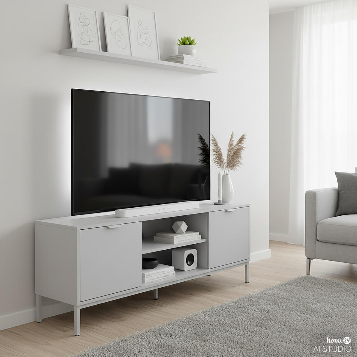 TV-LOWBOARD - Hellgrau - Hellgrau, Holzwerkstoff/Metall (140/54/40cm) - home24