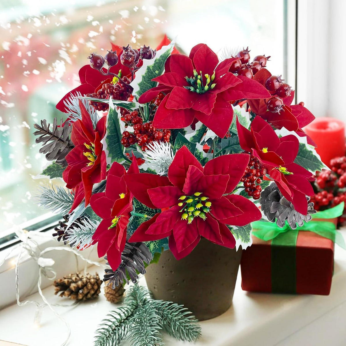 KÜNSTLICHE Weihnachtssterne 4-teiliges Set 31 cm - Rot, Textil (6cm)