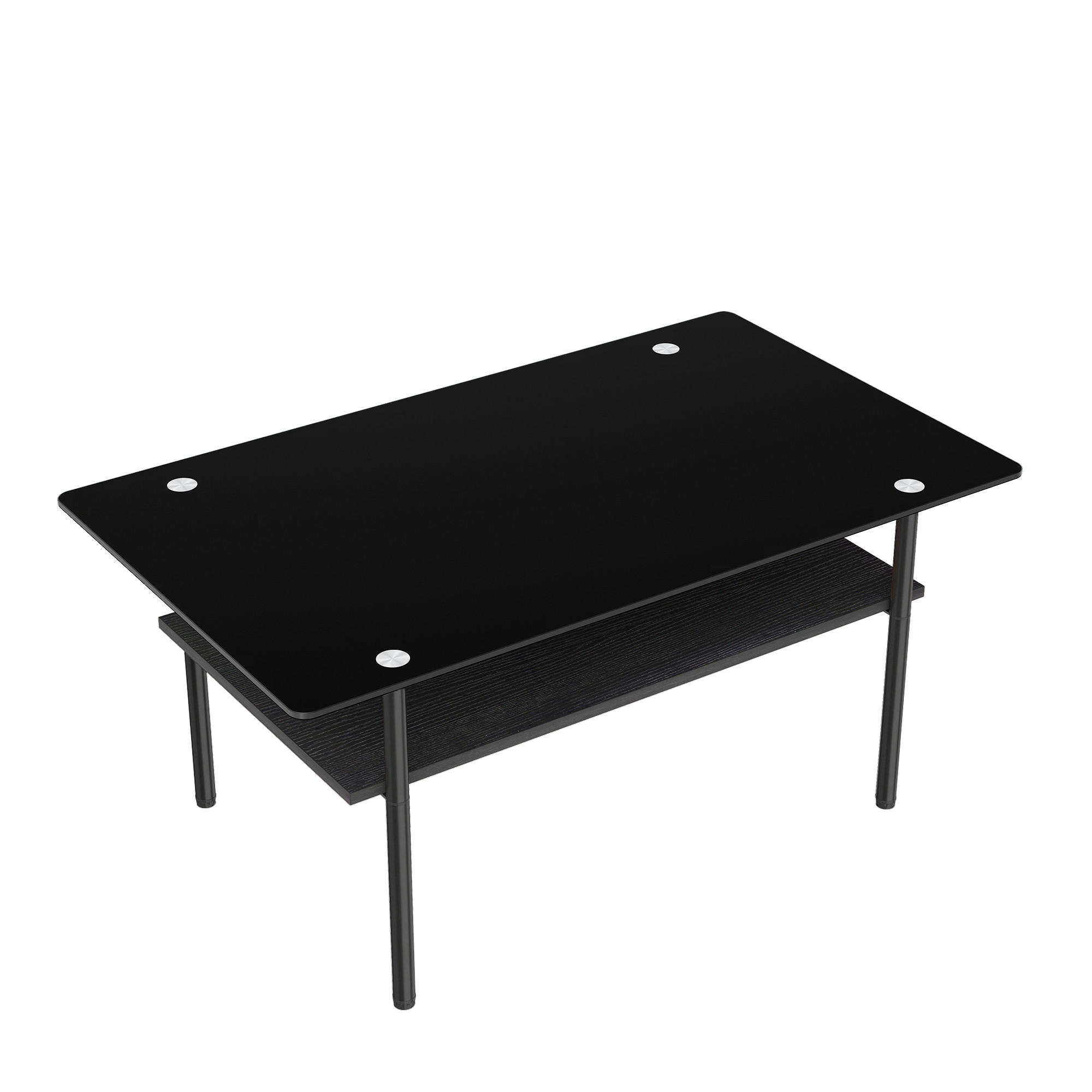 COUCHTISCH DE-37418 rechteckig mit schwarzer Glasplatte Schwarz - Schwarz, Metall (98/58/45cm) - ComfortXL