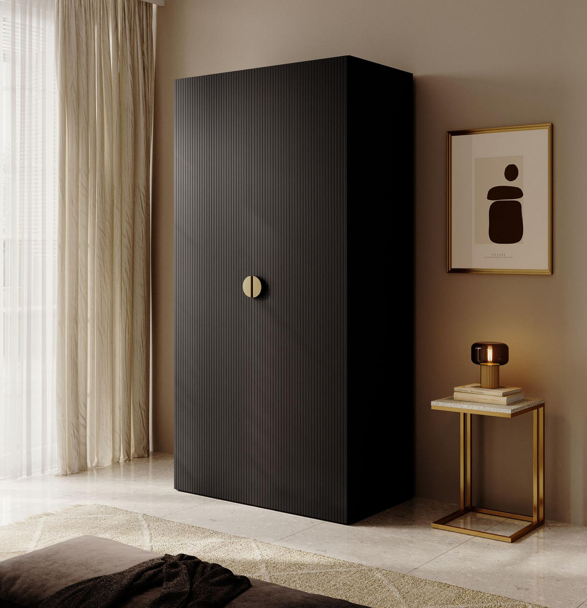 KLEIDERSCHRANK Moonir Schwarz 100 cm - Goldfarben/Schwarz, Holzwerkstoff/Metall (100/200.5/57cm) - Selsey