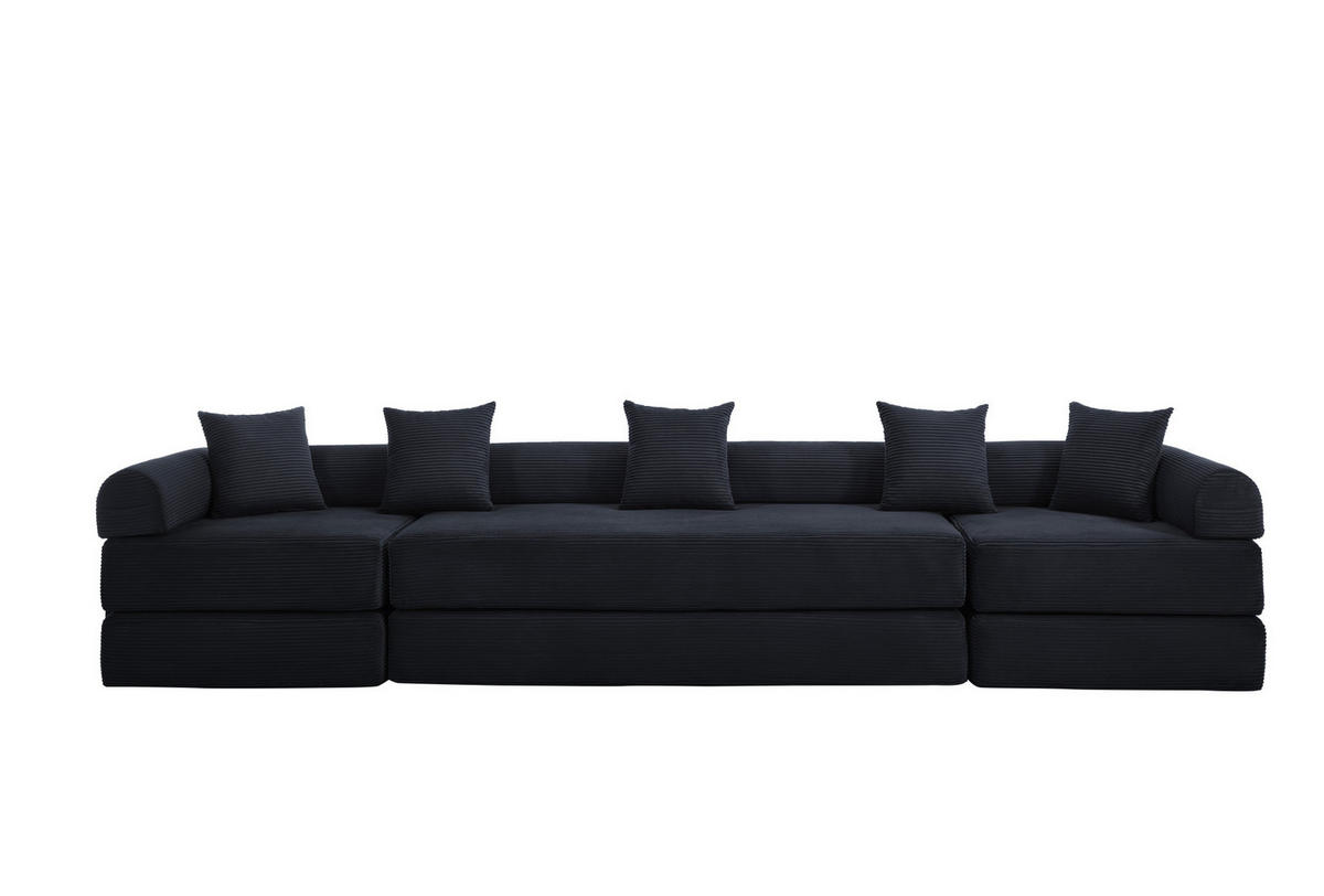 ECKSOFA 270/180/64 cm schwarz aus Cord modular mit Schlaffunktion - Schwarz, Textil (180/270cm) - OKWISH