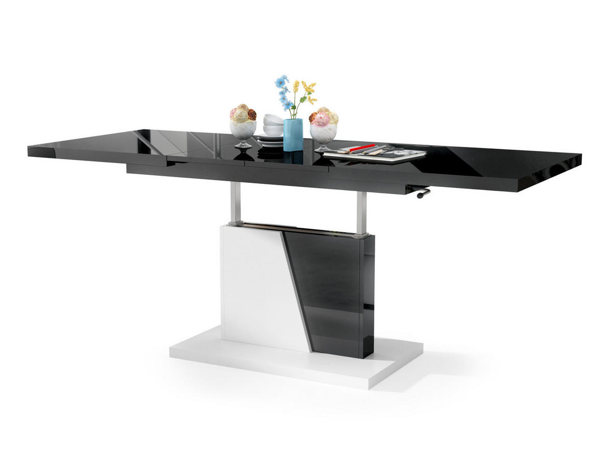 COUCHTISCH rechteckig Schwarz Hochglanz - Weiß matt ausziehbar höhenverstellbar - Schwarz Hochglanz/Weiß, Holzwerkstoff (70/120/60cm) - designimpex