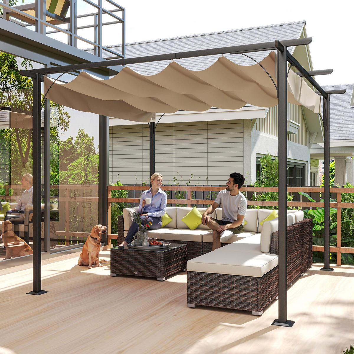 PERGOLA Wasserdicht UV-Schutz Beige - Beige, Kunststoff/Metall (300/230/300cm) - Outsunny