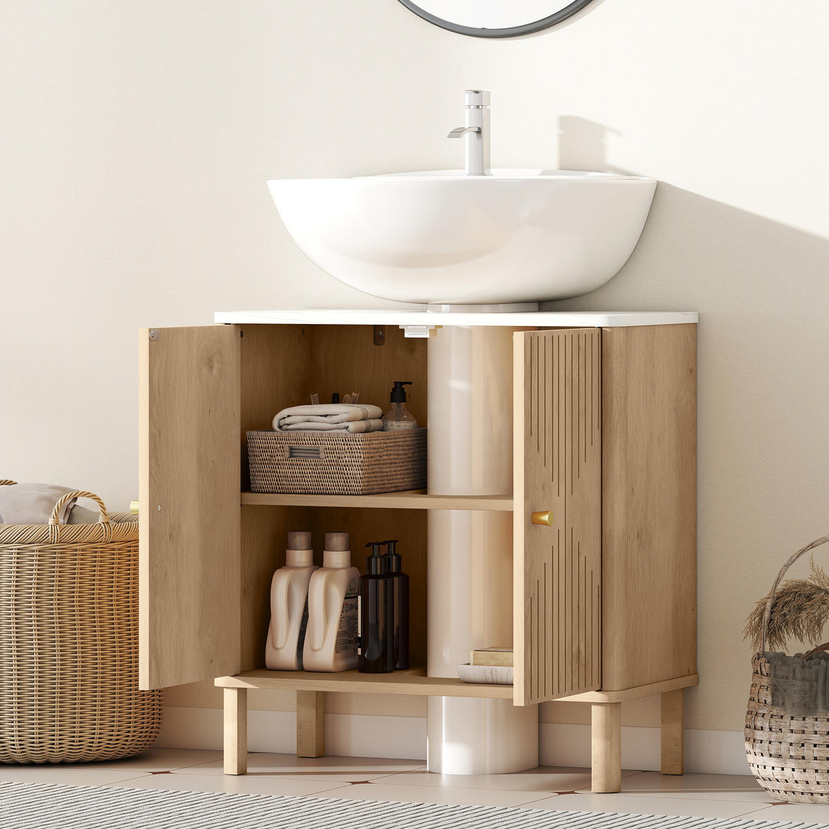 WASCHBECKENUNTERSCHRANK Eiche 1 Stück - Beige, Kunststoff (60/63/30cm) - GiPP