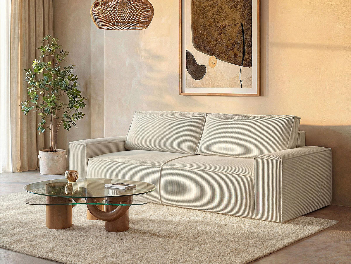 SCHLAFSOFA 4-Sitzer - Cord - Beige - AMELIA - Beige, Textil (257/85/102cm) - Vente-Unique