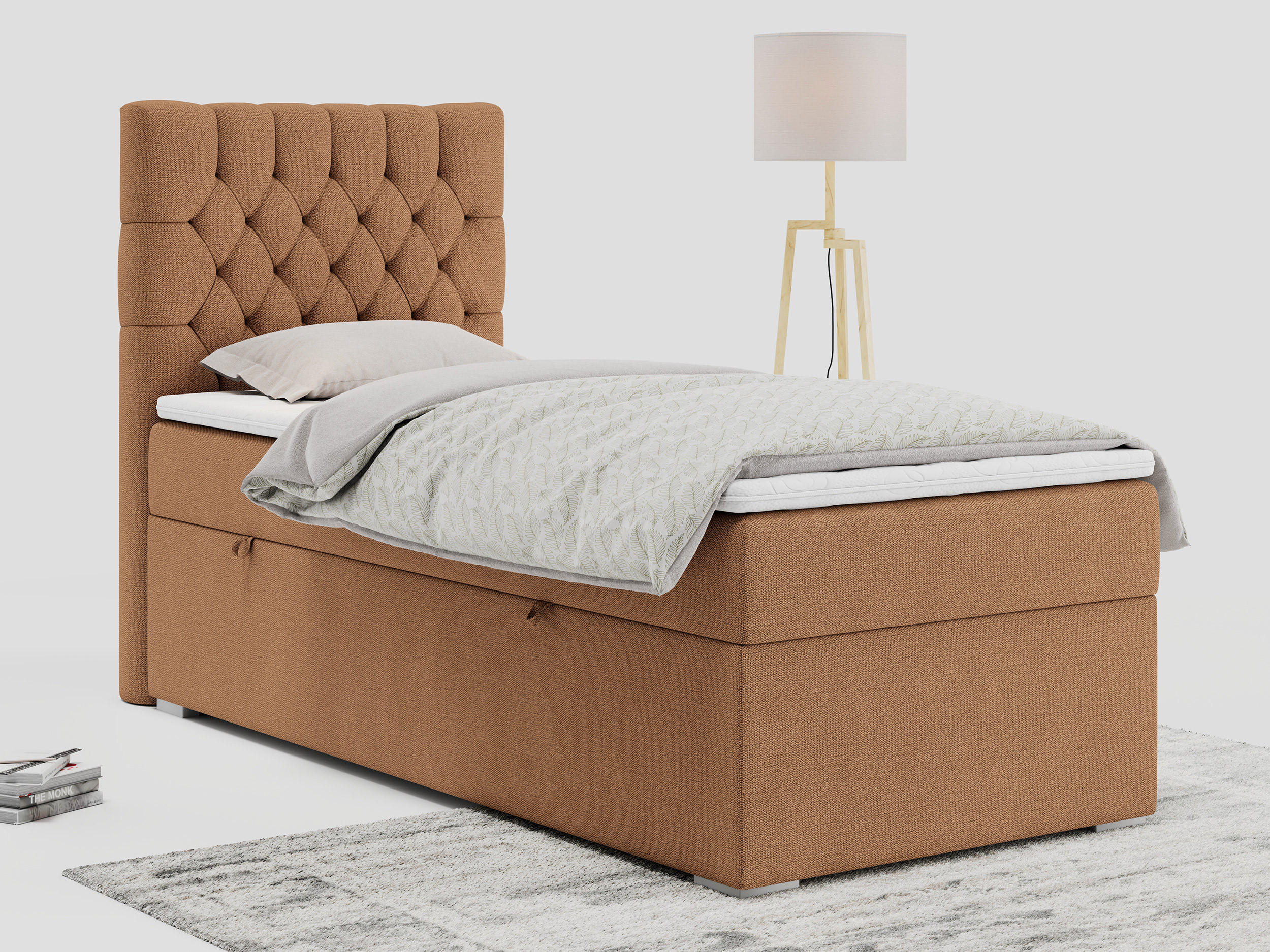 BOXBETT PERA 90/200 Orange Struktur - H3 - Links Seite - Orange, Holz/Textil (90/200cm) - MKS