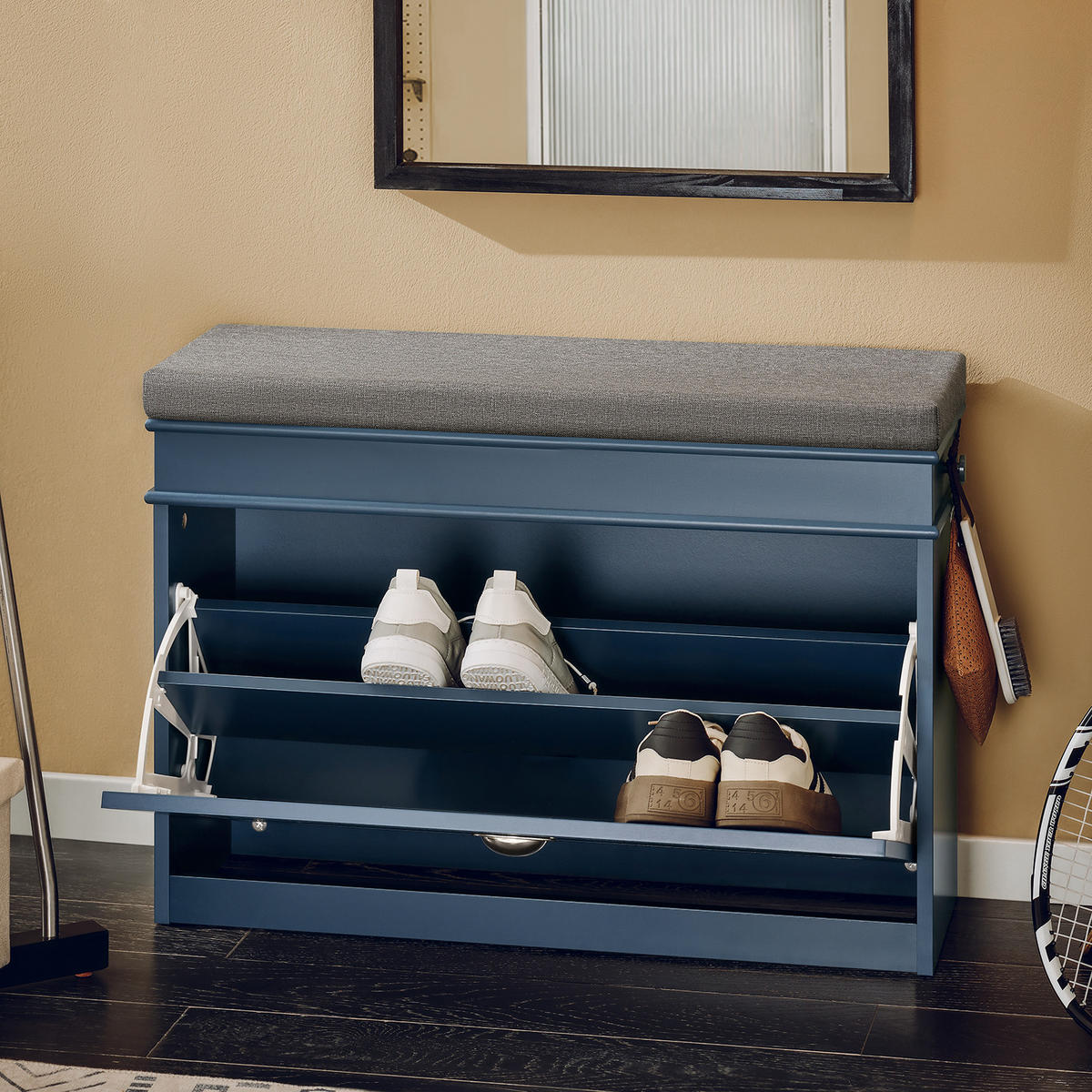SCHUHBANK 75cm Blau - Blau, Holzwerkstoff (75/52/24cm) - SoBuy