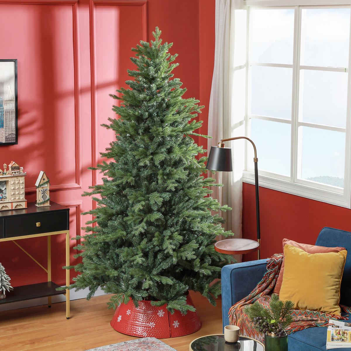 KÜNSTLICHER-WEIHNACHTSBAUM Kunststoff Metall Grün - Grün, Kunststoff (210cm) - HOMCOM