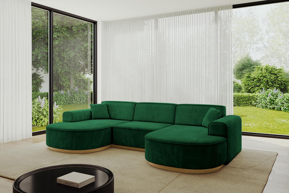 WOHNLANDSCHAFT MARI-U1-v2 - 303x171x83 cm Dunkelgrün Velours - Dunkelgrün, Holzwerkstoff/Textil (303/83/171cm) - ALTDECOR