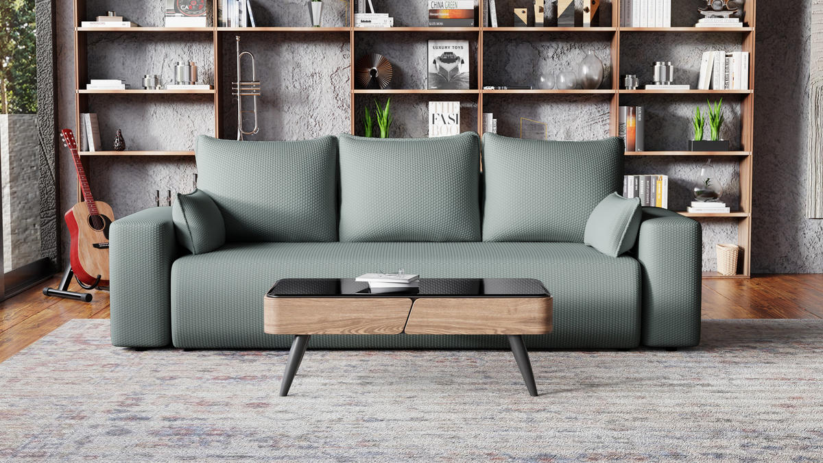 SOFA Bubi mit Bettkasten und Schlaffunktion, Cordstoff - Grau, Holzwerkstoff (242/85/95cm)