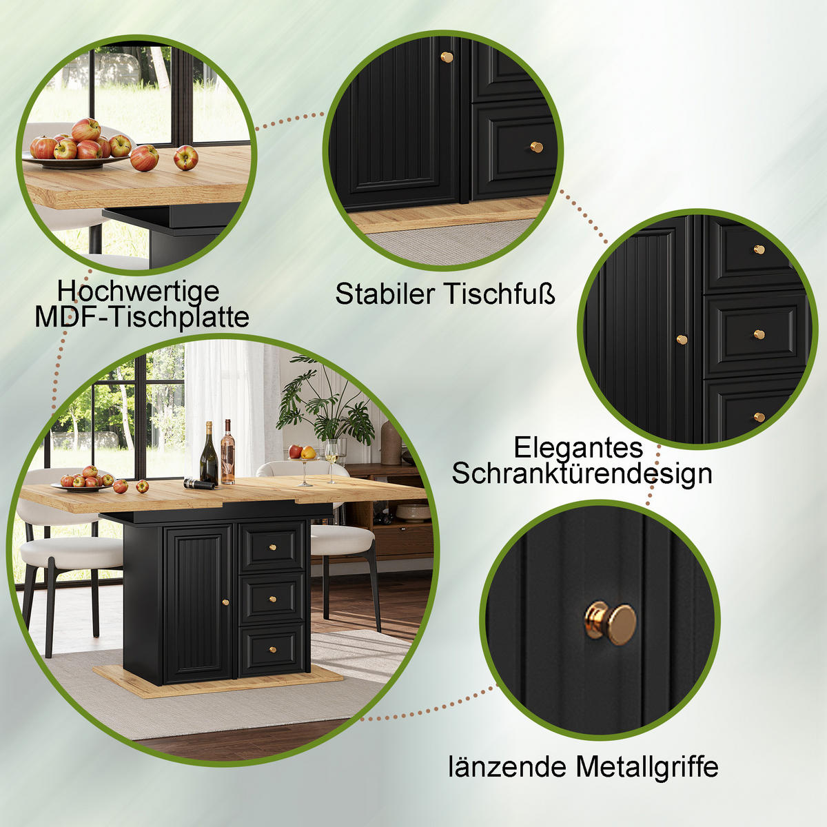 ESSTISCH 110/80/75 cm naturfarben aus MDF und Metall mit Stauraum - Hellbraun, Holzwerkstoff (110/80/75cm) - OKWISH