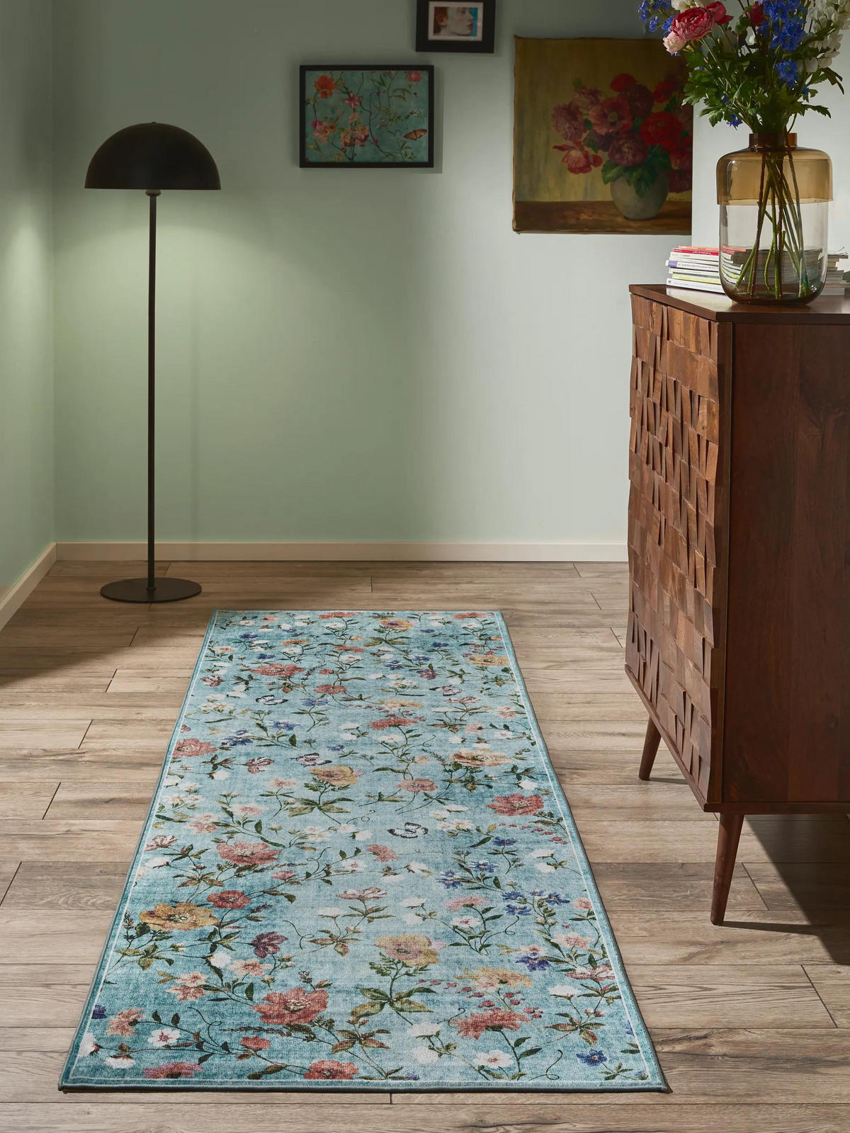 LÄUFER Milly waschbar Multicolor/Türkis 80/240 cm - Türkis/Multicolor, Kunststoff/Textil (80/240cm) - benuta