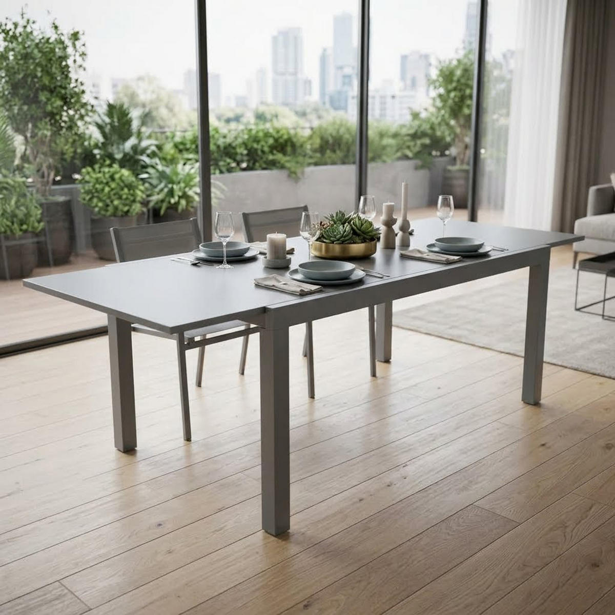 AUSZIEHTISCH Ashford - Esstisch mit Gestell aus Aluminium grau, Tischplatte Glas - Ausziehbar von 180cm auf 240cm. BxTxH: - Grau, Metall (240/100/75cm) - TPFGarden
