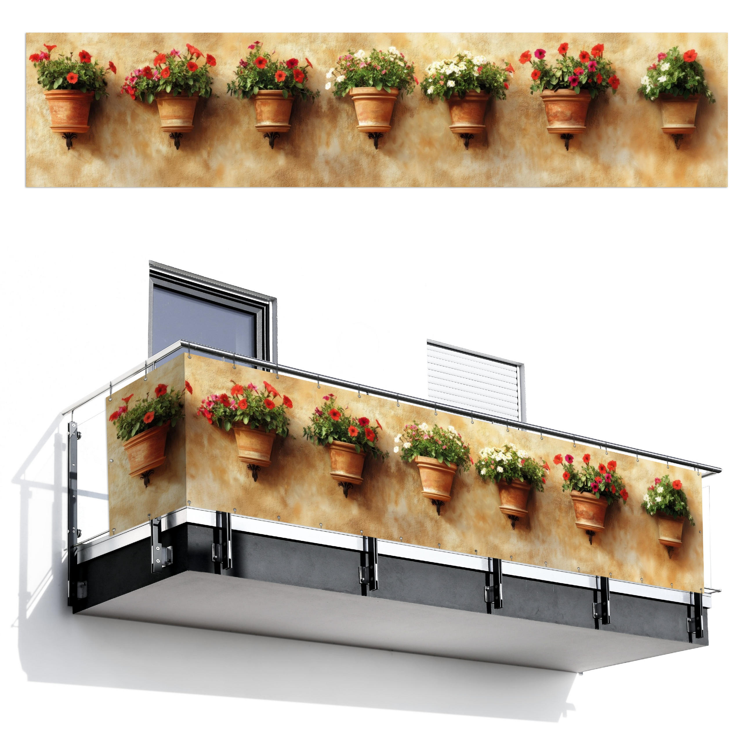 BALKON-SICHTSCHUTZ Blumentöpfe - Wand - Vintage - Terracotta, Kunststoff (500/110cm) - MuchoWow