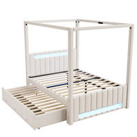 HIMMELBETT 140/200 cm DE-03403, mit Ausziehbett, drei Schubladen und LED-Beleuchtung, in Beige - Beige, Holzwerkstoff (140/200cm) - ComfortXL
