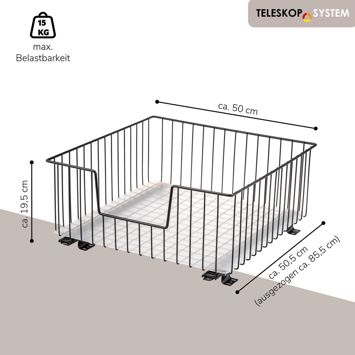 SCHRANK-KORBAUSZUG 50 cm, schwarz - Schwarz, Metall (50/23/50.5cm) - bremermann