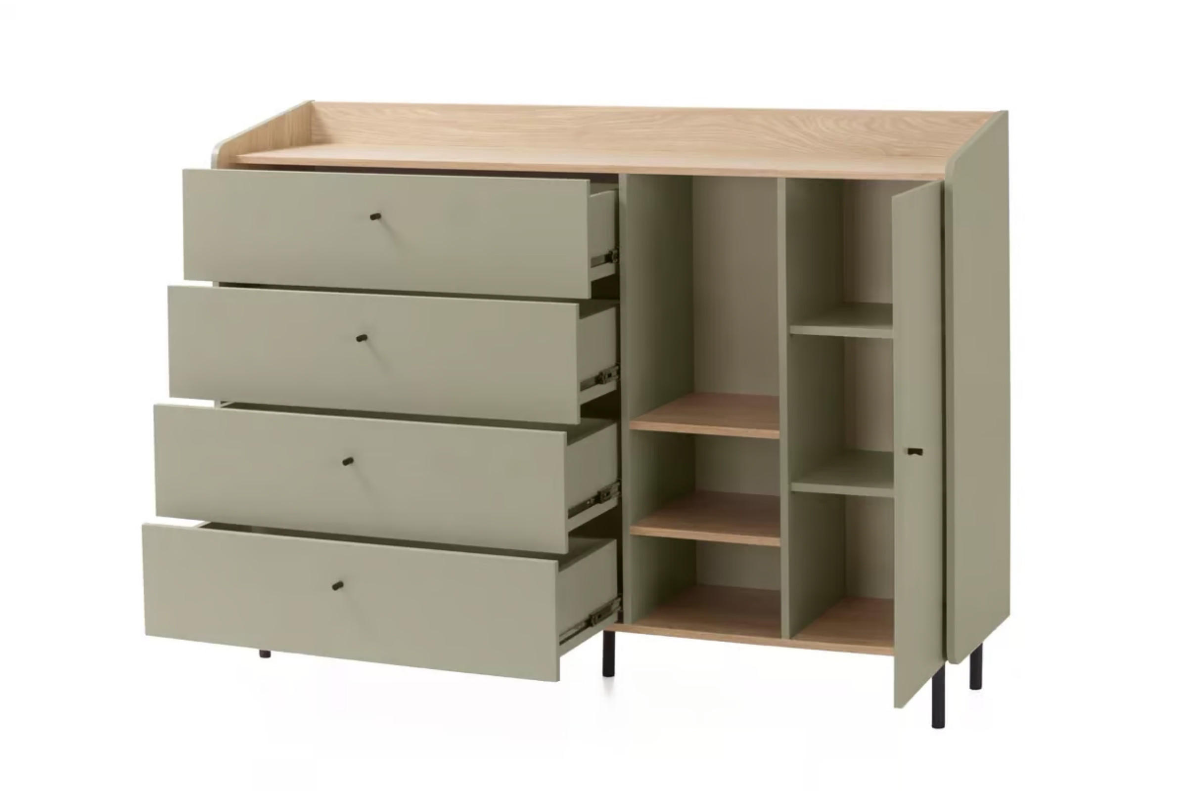 KINDERKOMMODE ALBI 07 155/42/115 in Eukalyptus / Baltic Düne Eiche - Alteiche/Eukalyptusholzfarben, Holzwerkstoff (155/115/42cm) - Deine Möbel 24