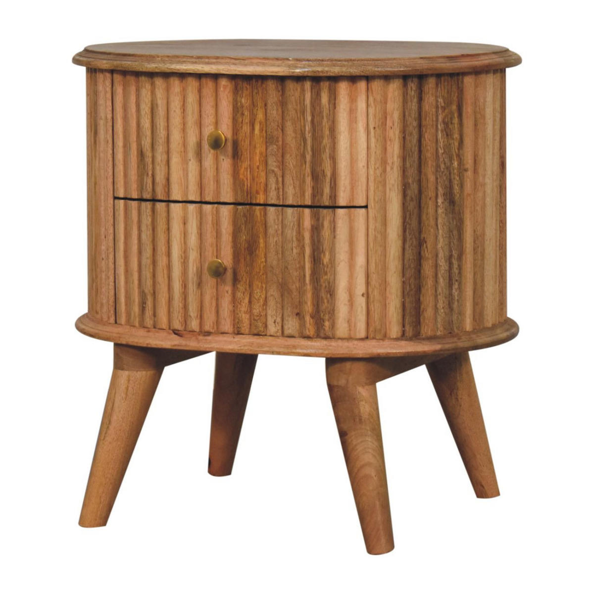 NACHTTISCH Soba mit 2 Schubladen, Nordische Beine, Beige - Beige/Messingfarben, Mangoholz/Holz (48/50/35cm) - Artisan Furniture