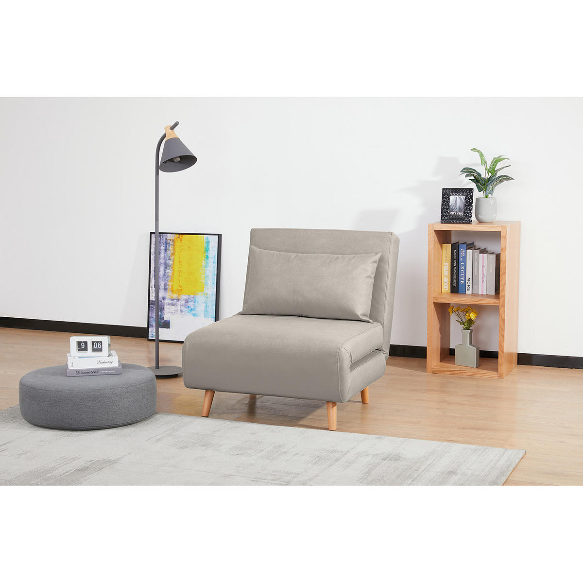 SCHLAFSESSEL - Textil / Teilmassivholz - Buchefarben/Hellgrau, Holz/Buchenholz (77/81/90cm) - home24