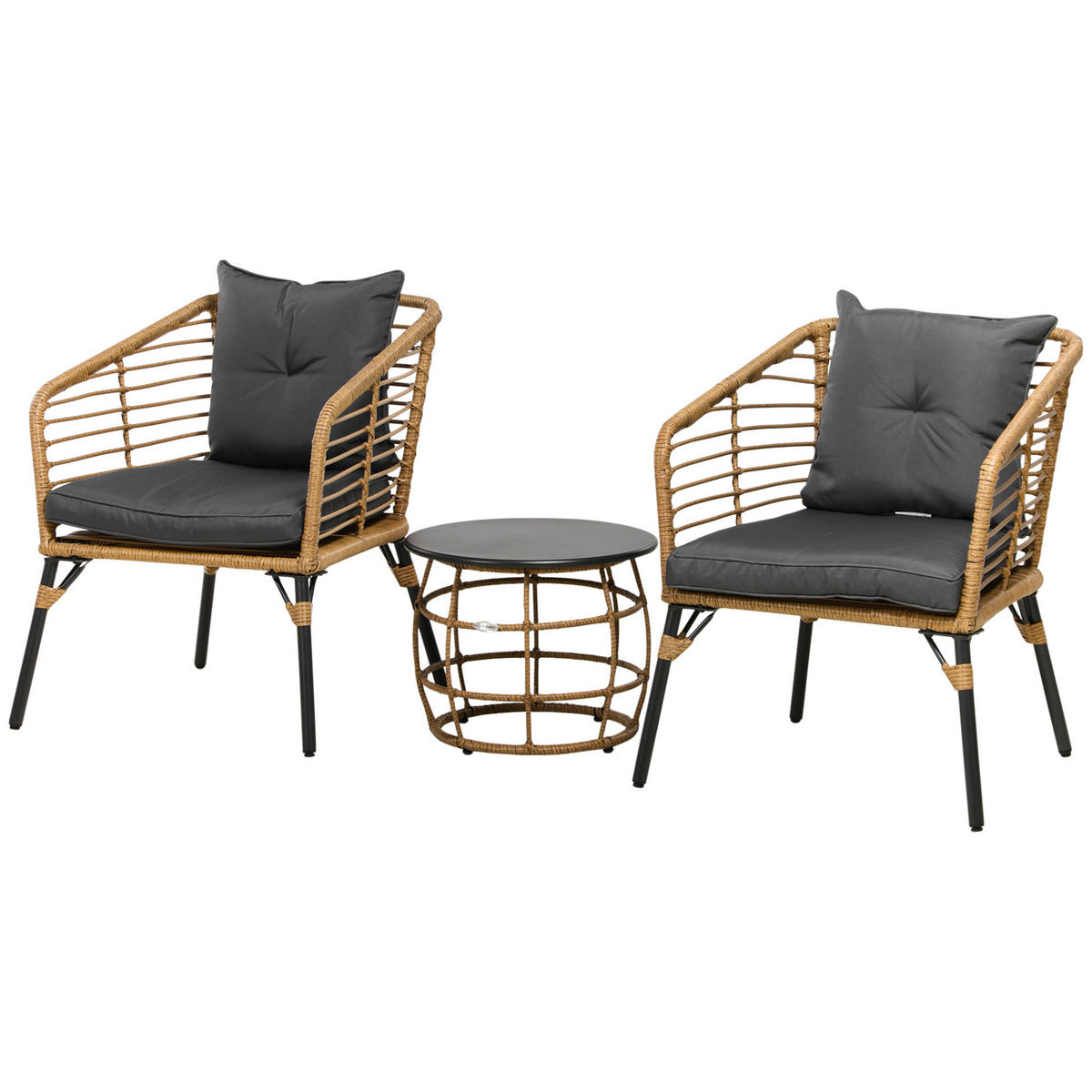 BISTRO-SET DE-06693 wetterbeständig mit 2 Stühlen & Tisch Sand/Dunkelgrau - Sandfarben/Dunkelgrau, Kunststoff/Metall - ComfortXL