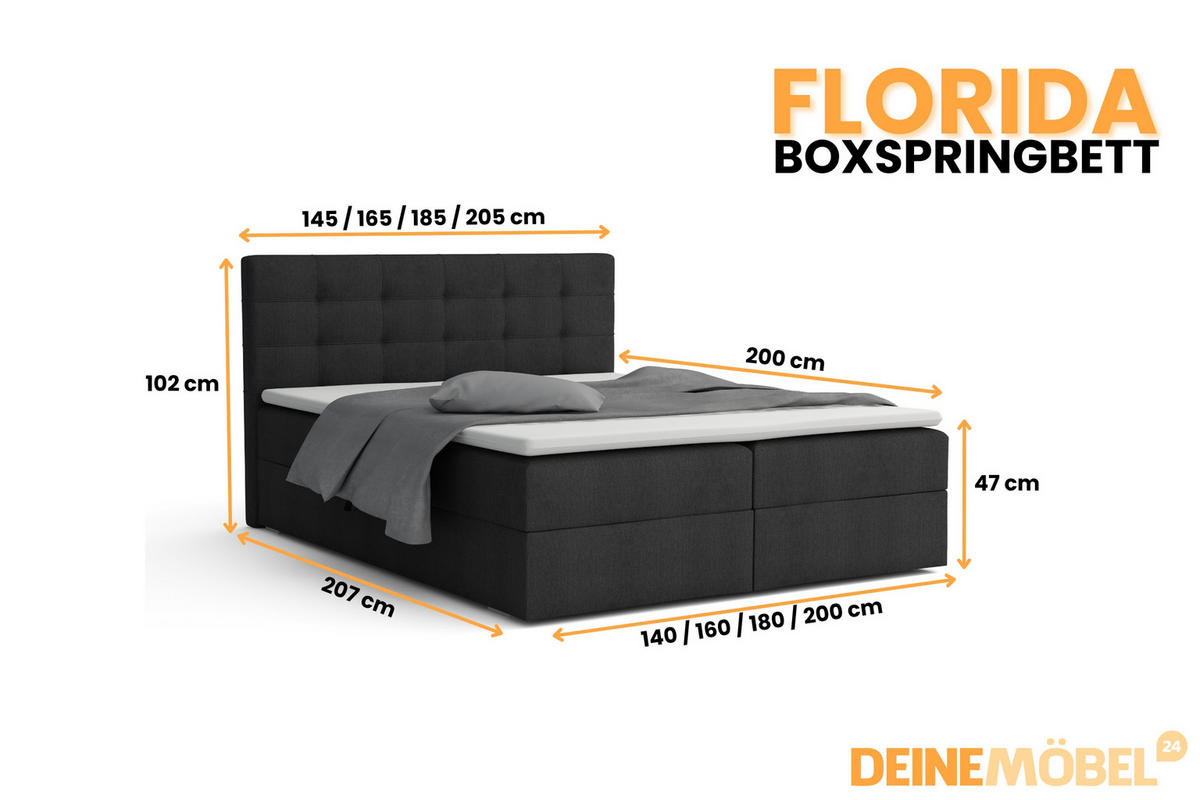 BOXBETT FLORIDA 160/200 in Velour Schwarz - Schwarz, Holz/Holzwerkstoff (160/200cm) - Deine Möbel 24