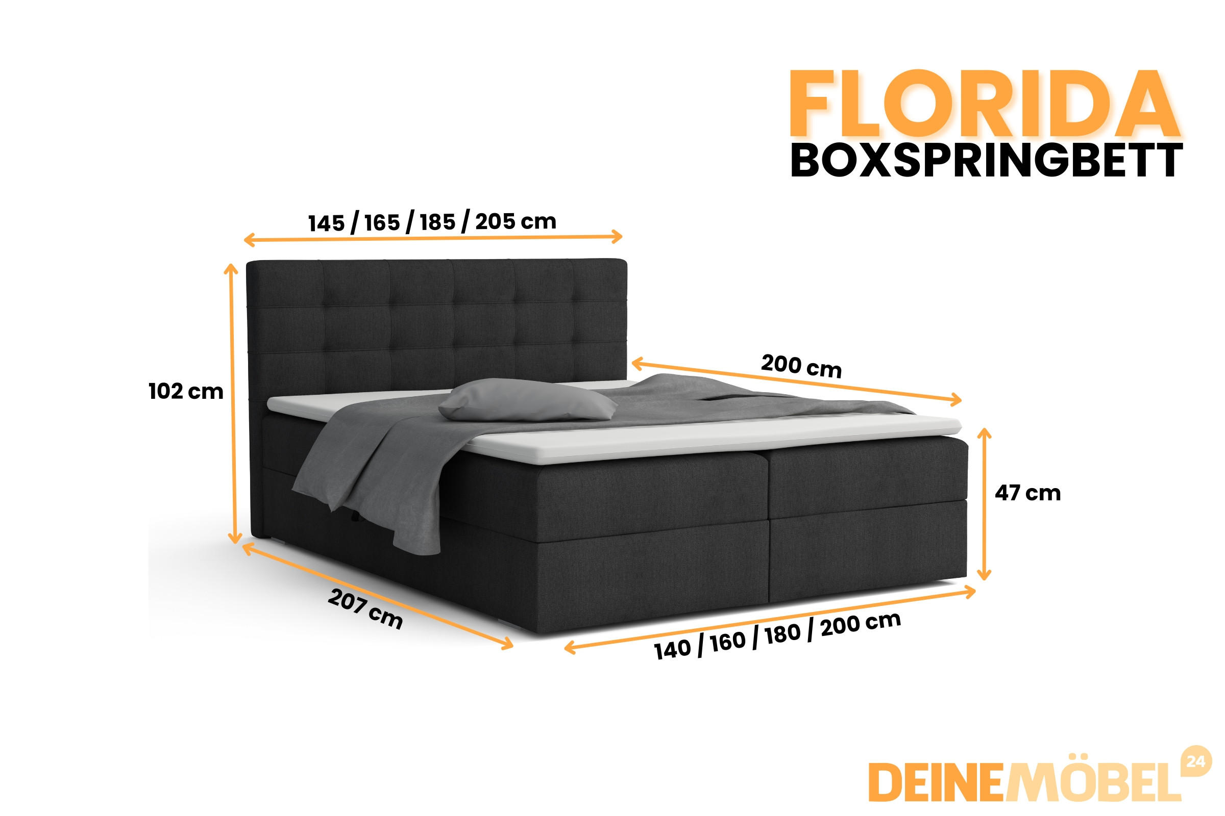 Thumbnail - Deine Möbel 24 Boxbett, Schwarz, Holzwerkstoff, Holz, Textil, H3, 180x200 cm, Schlafzimmer, Betten, Boxspringbetten