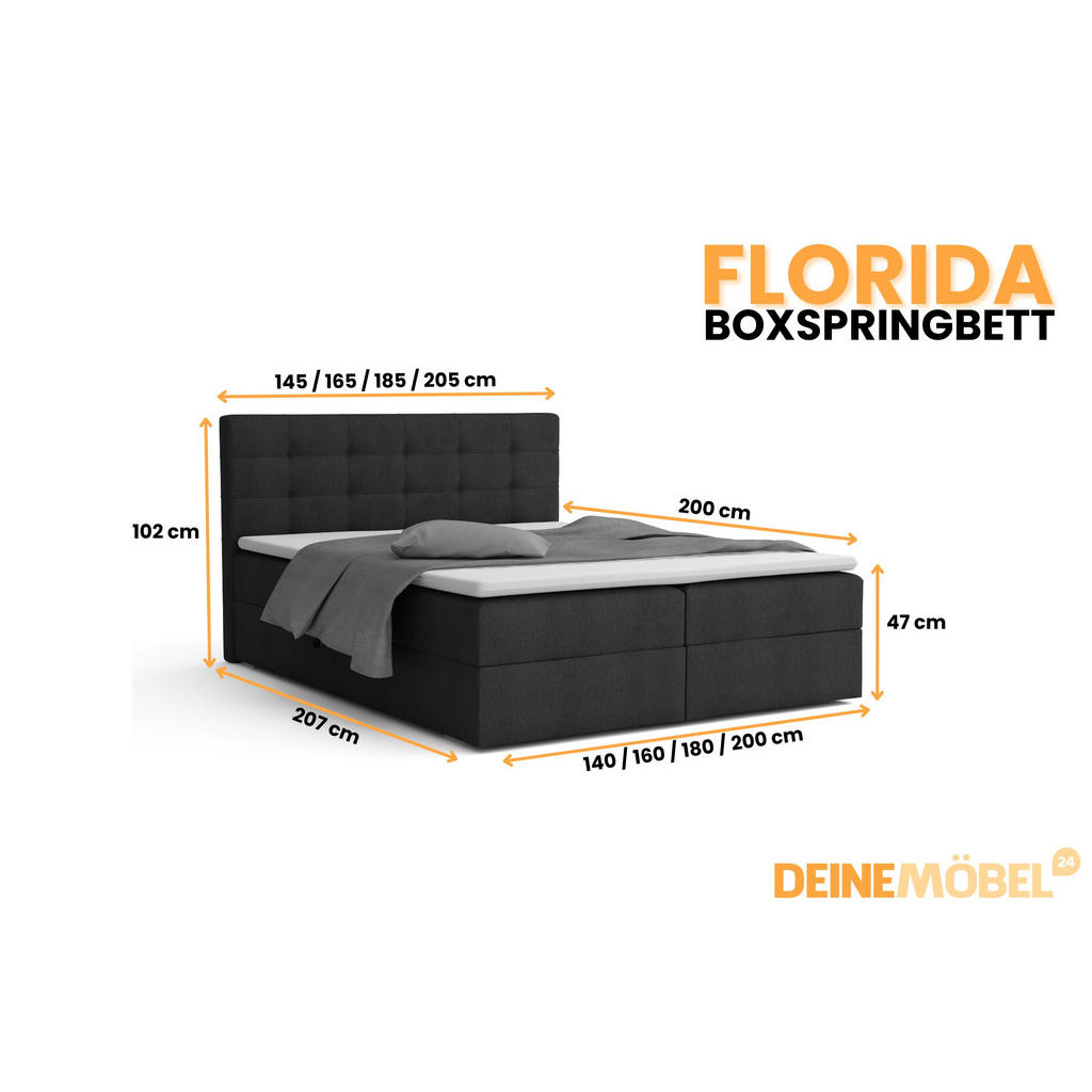 Thumbnail - Deine Möbel 24 Boxbett, Schwarz, Holzwerkstoff, Holz, Textil, H3, 200x200 cm, Schlafzimmer, Betten, Boxspringbetten