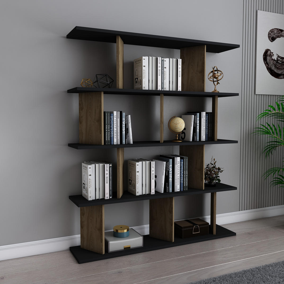 BÜCHERREGAL Grace Schwarz Oud Oake - Dunkelbraun/Schwarz, Holzwerkstoff (120/141/24.6cm) - Decorotika
