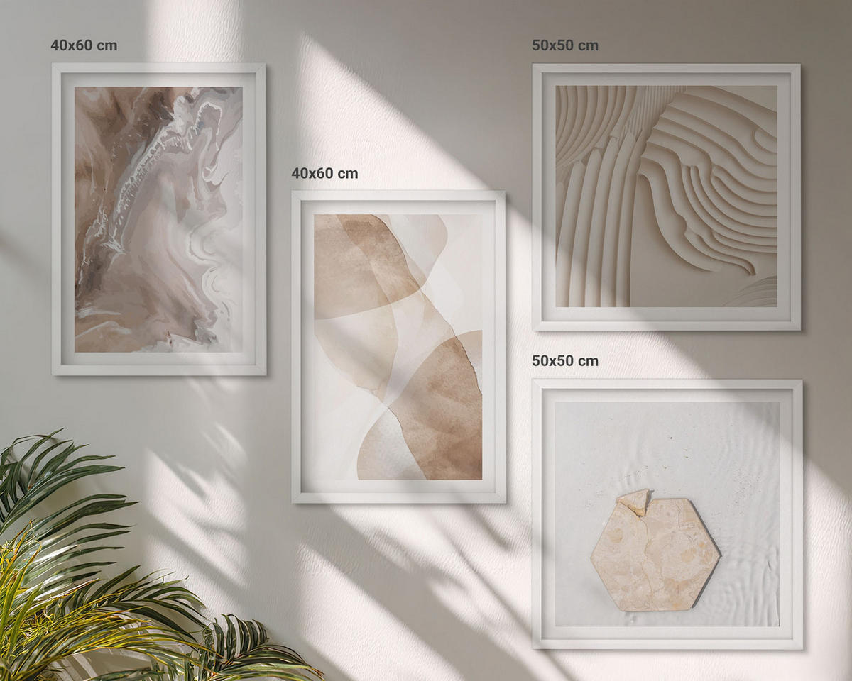 WANDBILDER 4er-Set - 50x50 cm & 40x60 cm Weißer Rahmen - Abstrakte bemalte Strukturen - Weiß, Kunststoff (50/50cm) - ArtPrintCave