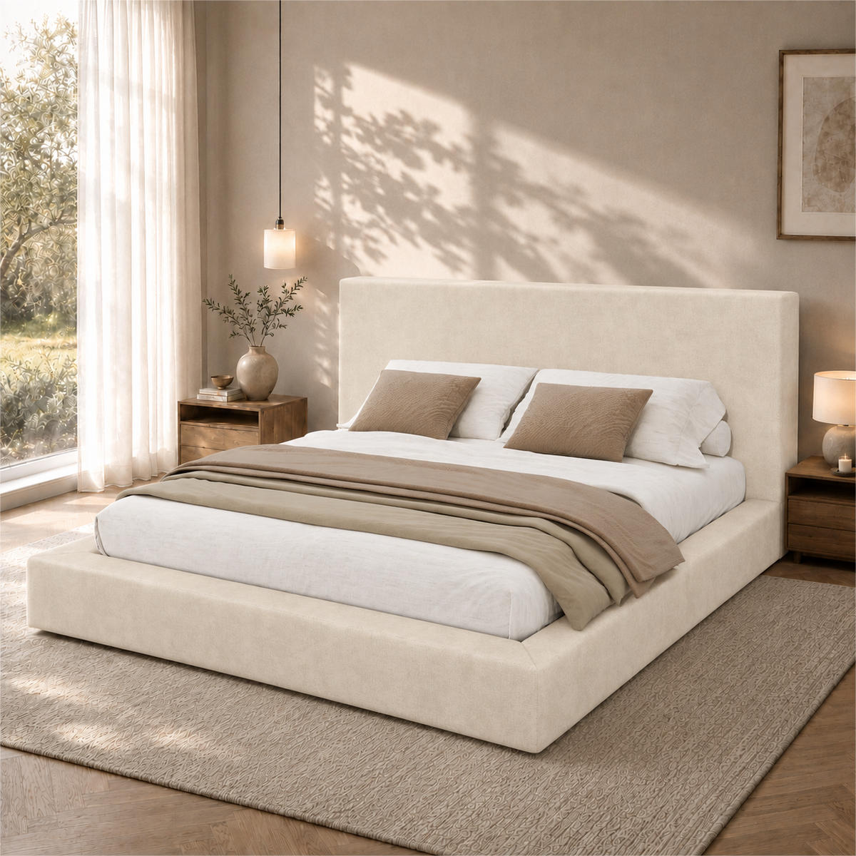 POLSTERBETT 160/200 mit gepolstertem Kopfteil und Lattenrost in Beige - Beige, Holzwerkstoff/Textil (160/200cm) - EVRYAE