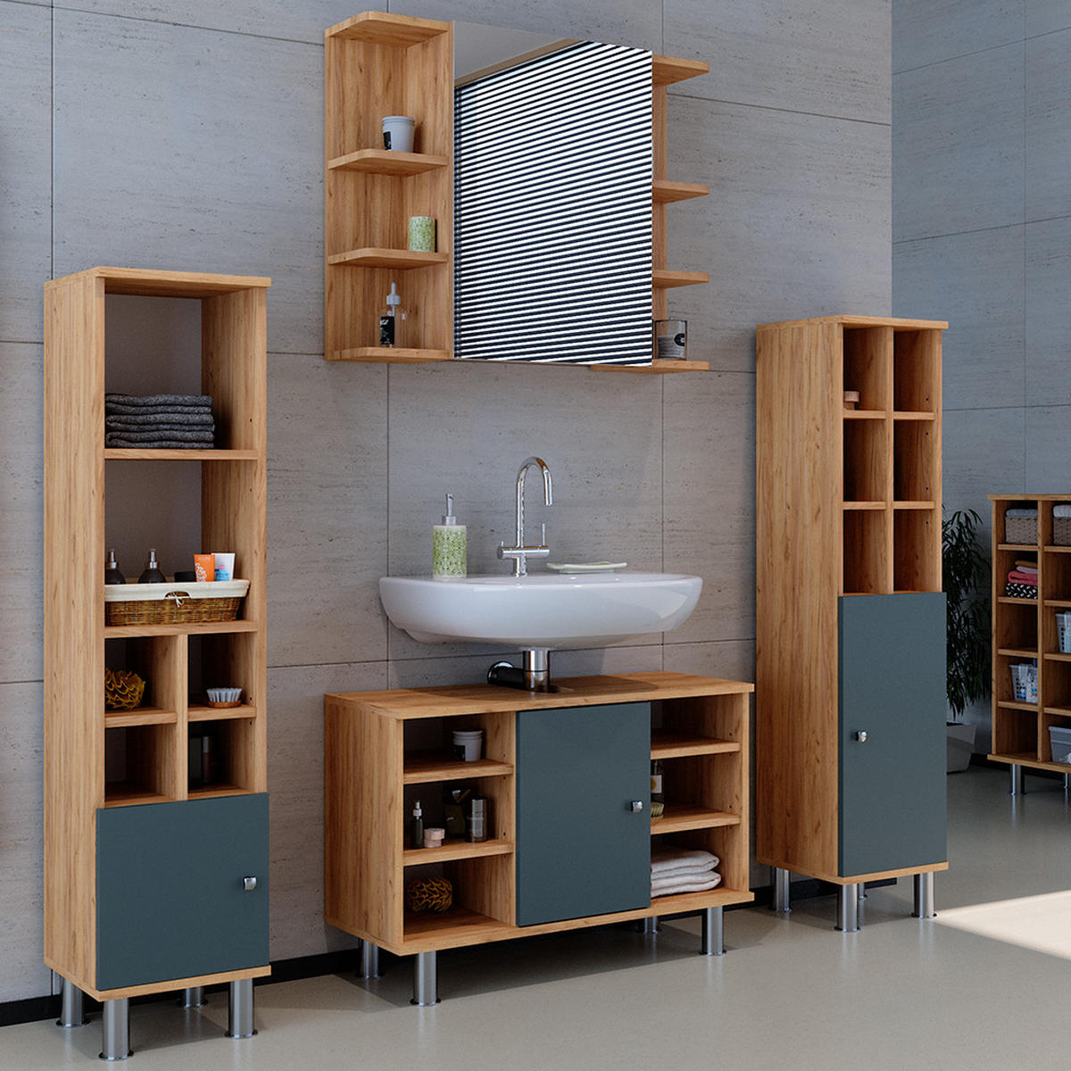 WASCHBECKENUNTERSCHRANK Fynn Grün 80 x 54 cm - Grün, Holzwerkstoff (80/54/32cm) - Vicco