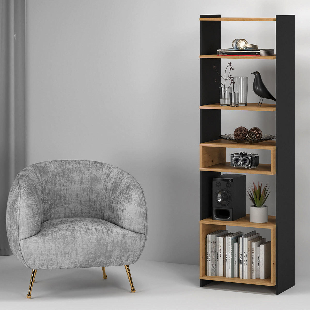 KNJIŽNI REGAL Tara Les - rjava, leseni material (55/180/40cm) - Petits-meubles