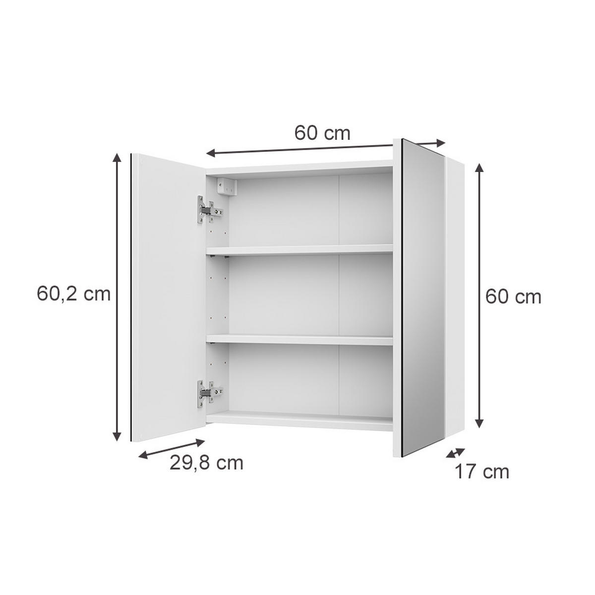 KOPALNIŠKA OMARICA Z OGLEDALOM Lavia, Bela, 60 x 60.2 cm - bela, leseni material (60/170/17cm) - Vicco