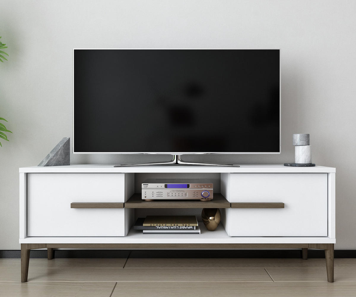 TV-ELEMENT Eslem Weißer Walnuss - Weiß, Holzwerkstoff (120/45/30cm) - Decorotika
